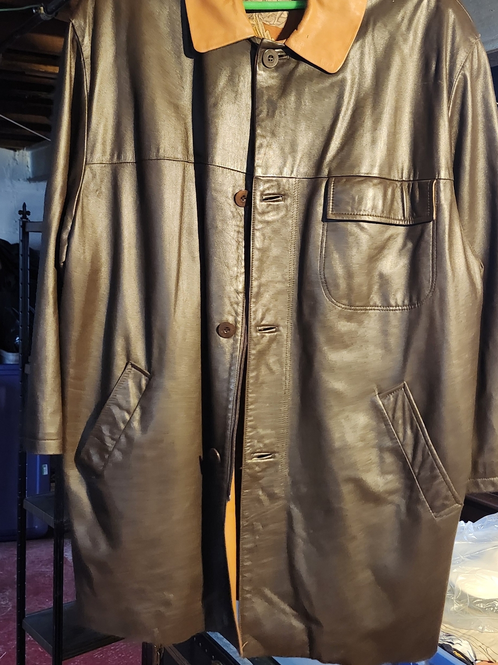 Men's Two-Tone Leather Car Coat - Brown with Tan Collar